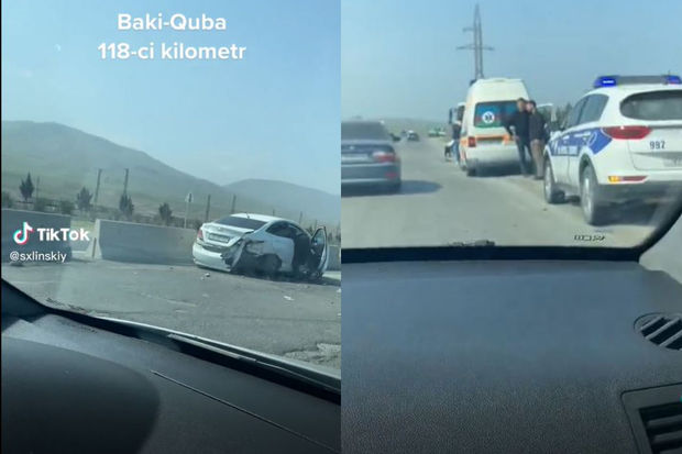 Bakı-Quba yolunda iki avtomobil toqquşdu - VİDEO